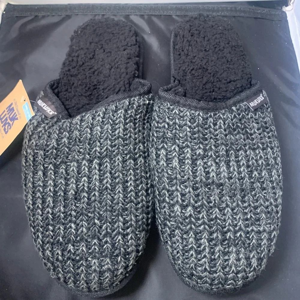 Muk Luks Men’s Cozy Knit Slippers‎ Black Size L (12–13) New With Tags